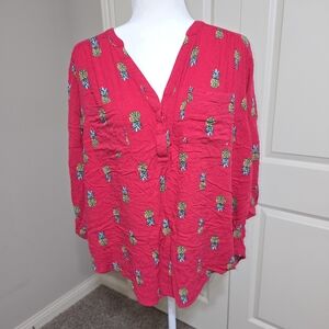 Torrid Harper Rayon Slub Pullover 3/4 Sleeve  Size 2 (XXL) in Magenta Pineapple